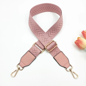 Adjustable rose pink arrow weave wide bag strap with gold metal buckles and PU leather