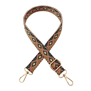 Colorful diamond pattern woven shoulder strap with gold metal hooks for cross-body bags
