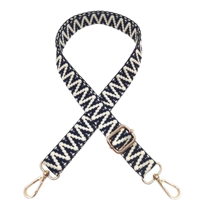 Ethnic style black and white woven 2.5cm shoulder strap with gold lobster clasps