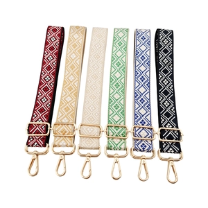 Adjustable geometric diamond jacquard bag straps with gold metal hardware in six colors