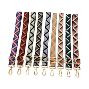 Adjustable Woven Bag Strap Replacement Crossbody Shoulder Jacquard Geometric Pattern Bohemian Style Metal Buckle