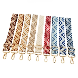 Wide Bag Strap Replacement Shoulder Strap Adjustable Woven Jacquard Geometric Pattern For Crossbody Bags With Metal Hooks
