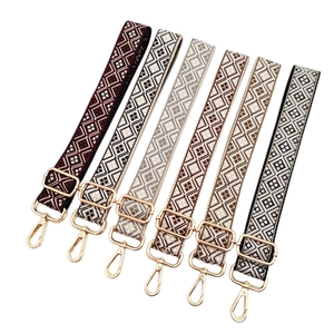 Adjustable ethnic style bag straps with geometric patterns and gold metal buckles
