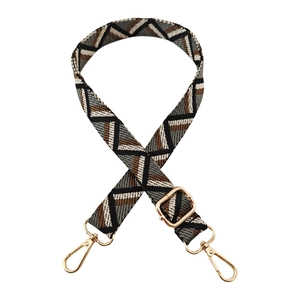 Adjustable geometric jacquard shoulder strap with gold metal buckles for handbags