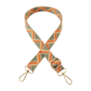 Adjustable geometric jacquard woven bag strap with golden metal hardware in retro patterns