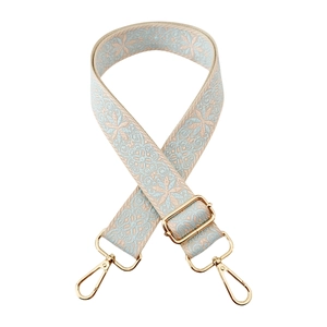 Ethnic style adjustable wide shoulder strap with floral embroidery and gold metal clips