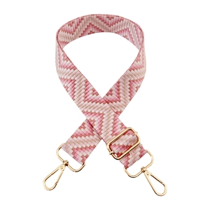 Colorful geometric wave pattern bag strap with adjustable length and gold metal clips