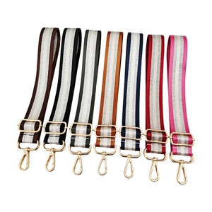 Adjustable Wide Bag Strap Polyester Webbing With Metallic Silver Thread Stripe Replacement Shoulder Crossbody Belt For Handbags