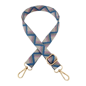 Adjustable colorful geometric jacquard bag strap with gold metal lobster clasps