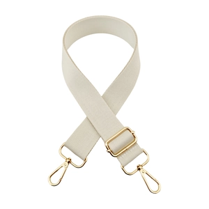 Adjustable off-white thick fabric shoulder strap with gold metal hooks for handbags