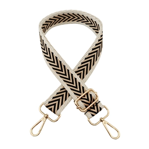 Macro detail of Jacquard chevron pattern strap with light gold metal lobster clasps