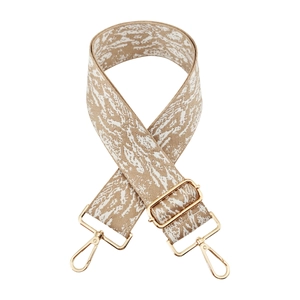 Thick wide shoulder strap with beige snake pattern texture and gold metal hooks
