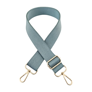Adjustable thickened canvas shoulder strap in dusty blue with gold metal hooks for bags