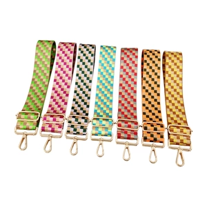 Adjustable checkerboard pattern shoulder straps with golden metal hooks for various bags