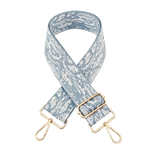 Adjustable wide replacement bag strap with blue and cream vintage floral embroidery