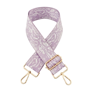 Thick jacquard shoulder strap with lilac snake pattern and gold metal swivel hooks