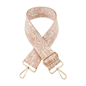 Wide pink and white snakeskin print shoulder strap with gold metal swivel lobster clasps