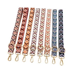 Ethnic style colorful geometric rhomboid shoulder straps with adjustable gold metal hooks