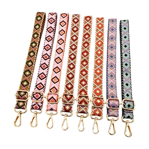 Adjustable 2.5cm ethnic style jacquard crossbody bag straps with geometric diamond patterns