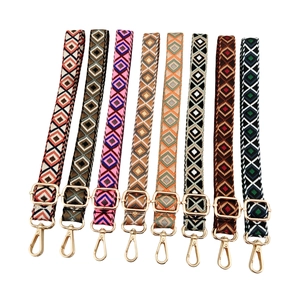 Adjustable bohemian 2.5cm shoulder straps with colorful geometric diamond weave patterns