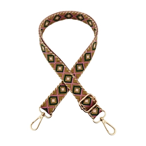 Ethnic 2.5cm adjustable crossbody strap with colorful diamond jacquard and gold hardware