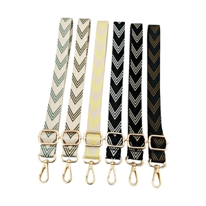 Set of six adjustable 2.5cm chevron pattern fabric straps with gold metal hooks for bags