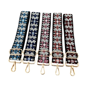 Adjustable jacquard bag straps with ethnic patterns and gold metal lobster clasps