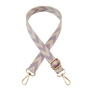 Adjustable 2.5cm woven bag strap with purple V-pattern and gold metal swivel hooks
