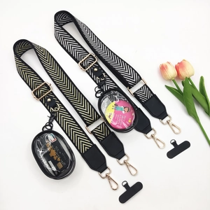 Adjustable Wide Bag Strap Shoulder Belt Replacement Polyester Leopard Space Pattern With Pouch And Phone Tether Tab