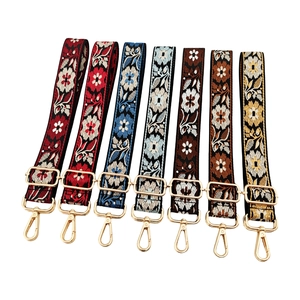 Ethnic style floral jacquard shoulder straps with gold metal hardware for handbags