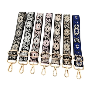 Ethnic style floral jacquard adjustable shoulder straps with gold hardware in various colors