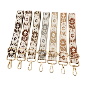 Ethnic style floral jacquard replacement shoulder straps with gold metal hooks