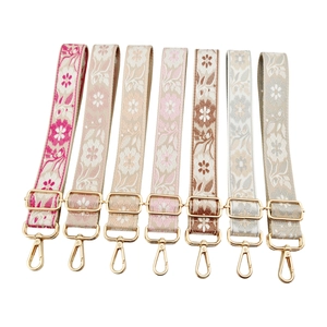 Ethnic style floral jacquard bag straps with gold metal hooks and adjustable buckles