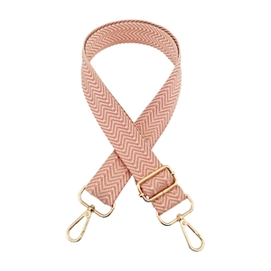 Adjustable 3.8cm wide woven shoulder strap with pink wave pattern and gold metal hardware