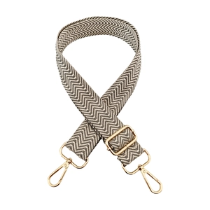 Macro shot of 3.8cm wide jacquard strap with gray wavy pattern and gold metal hardware