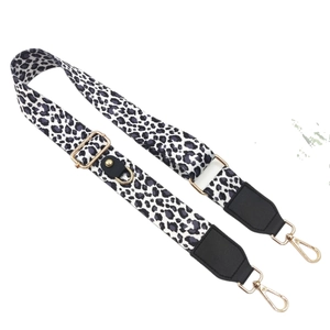 Adjustable leopard print wide strap with gold metal hooks for cross-body bags