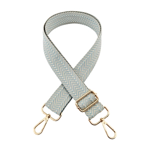 Adjustable 3.8cm wide jacquard bag strap with blue wave pattern and gold metal hooks
