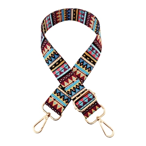 Adjustable colorful retro geometric canvas shoulder strap with gold metal lobster clasps