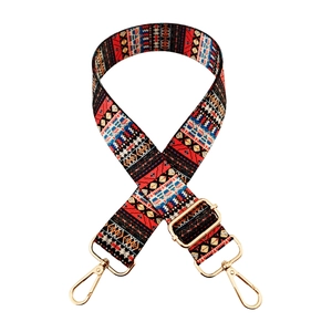 Adjustable colorful retro patterned bag strap with golden metal lobster clasps