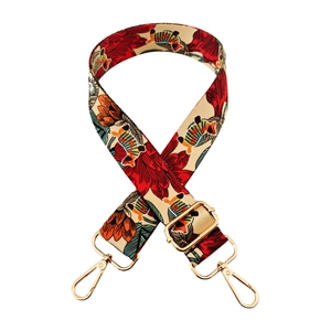 Ethnic bohemian style colorful floral print wide canvas shoulder strap with gold metal hooks