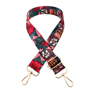 Adjustable 3.8cm wide floral replacement strap for bags with pink base and gold hooks