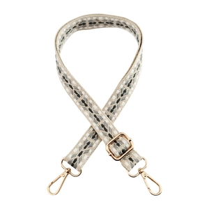 Adjustable geometric jacquard strap with gold lobster clasps and hardware for bags