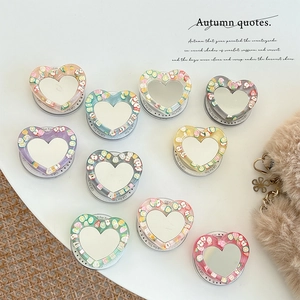 Heart Shaped Phone Socket Holder Folding Griptok With Makeup Mirror Fruit Slice Resin Glitter Sweet Decorative Accessory