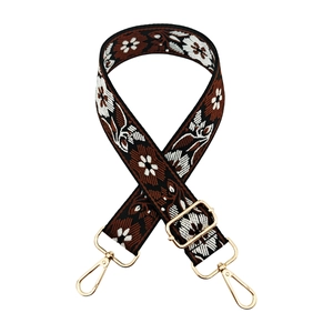 Ethnic style floral embroidery bag strap with gold metal buckles and lobster clasps