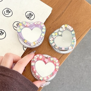 Heart-shaped collapsible phone socket with makeup mirror and cute fruit patterns