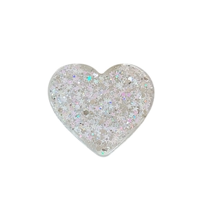 Glittering heart phone grip with silver star sequins and acrylic holographic finish