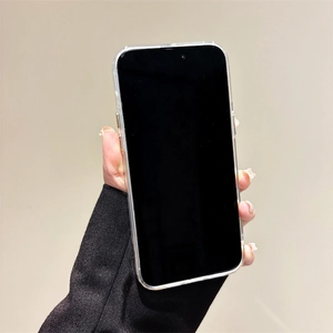 Detailed view of clear phone case with golden electroplated edges for iPhone models