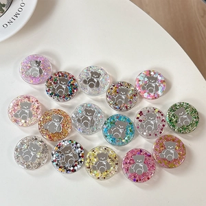 Ronde Telefoongreep Griptok Acrylhars Pailletten Glitter Glanzend Cartoon Beer Koreaanse Ins-Stijl Uitbreidbare Desktopstandaard