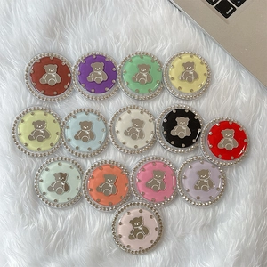 Detailed collection of bear mirror phone sockets with rhinestones in various colors