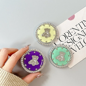 Sparkly rhinestone phone socket with cute 3D bear mirror design in assorted colors